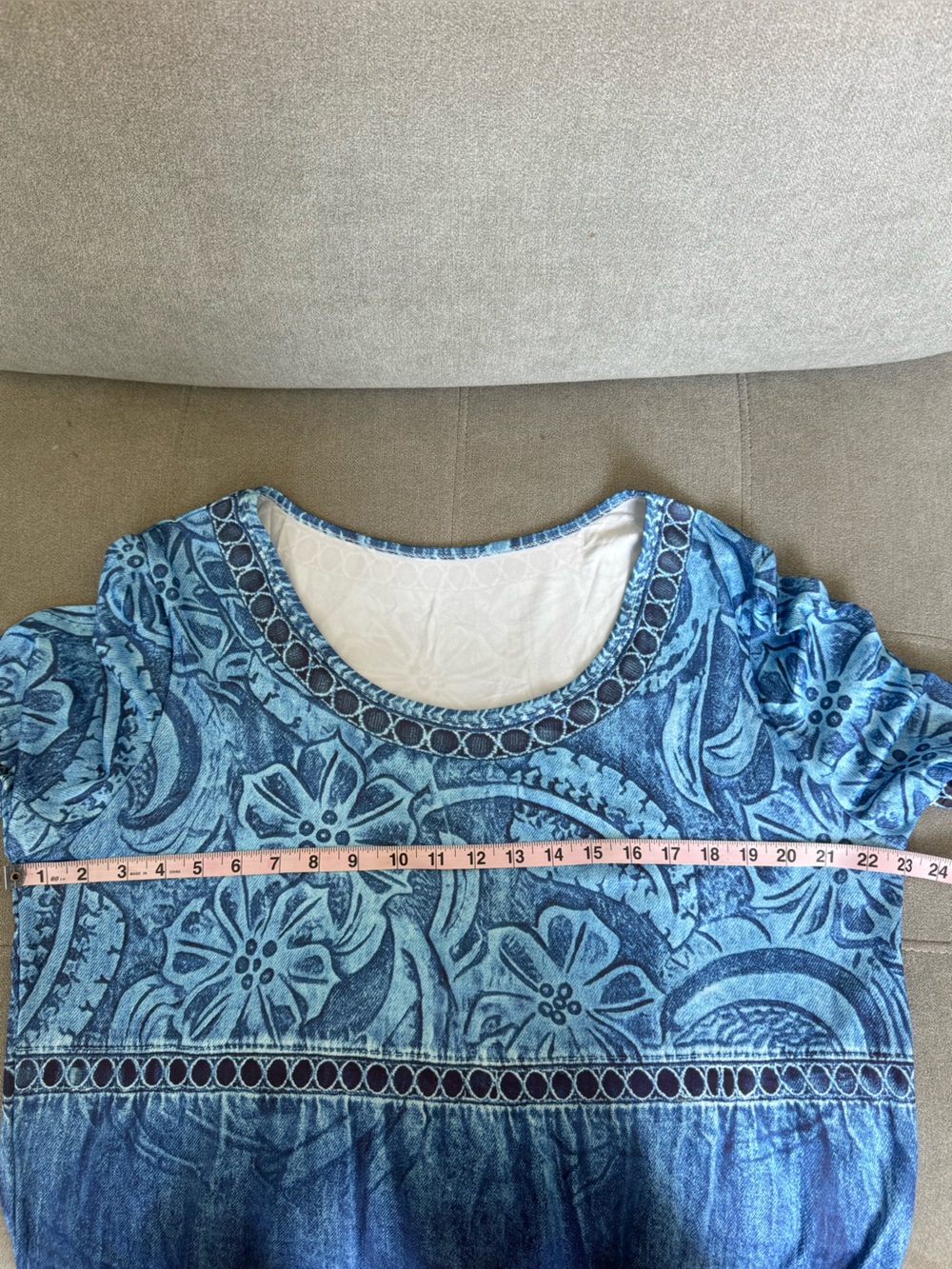 Blue Floral Lace-Trim Scoop Neck Women's Top Sz XXL - Picture 5 of 6
